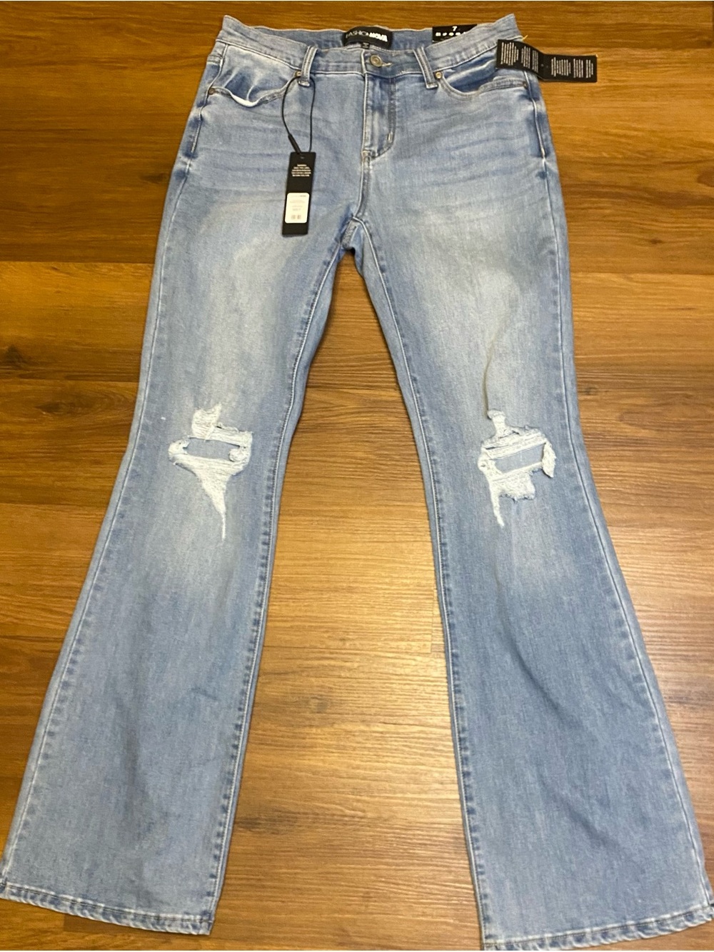 Fashion Nova Light Blue Distressed Skinny Flare Jeans